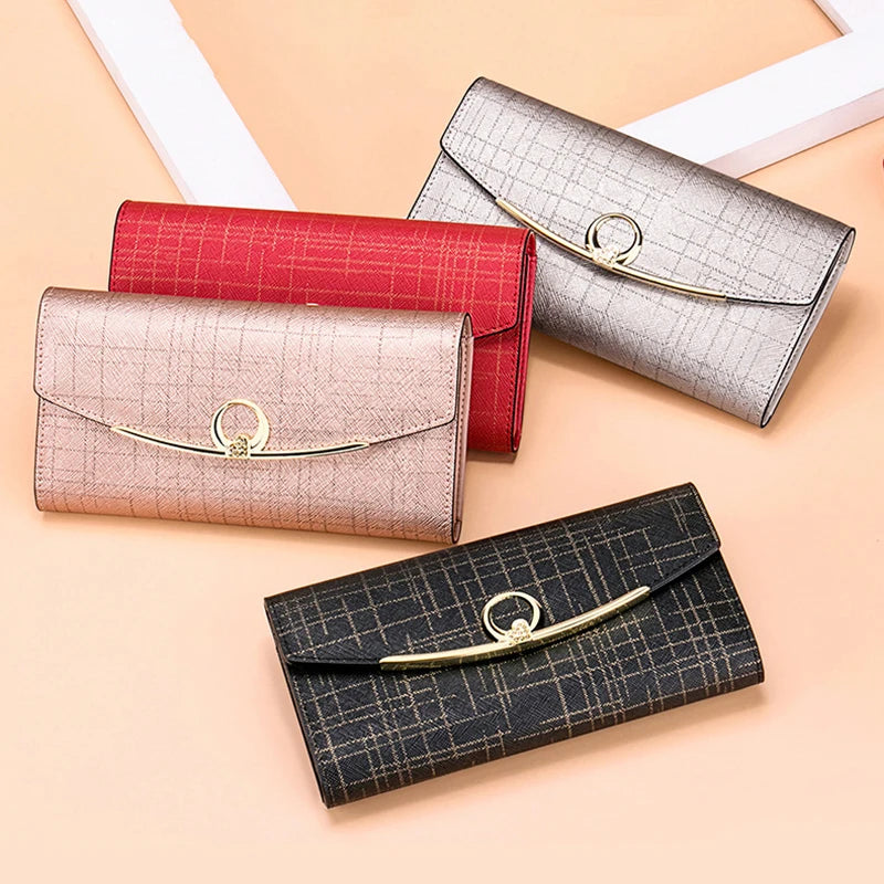 Luxury Designer Women's Long Leather Wallet High Quality Large Capacity Purses for Women Multifunctional Simple Elegant Handbag