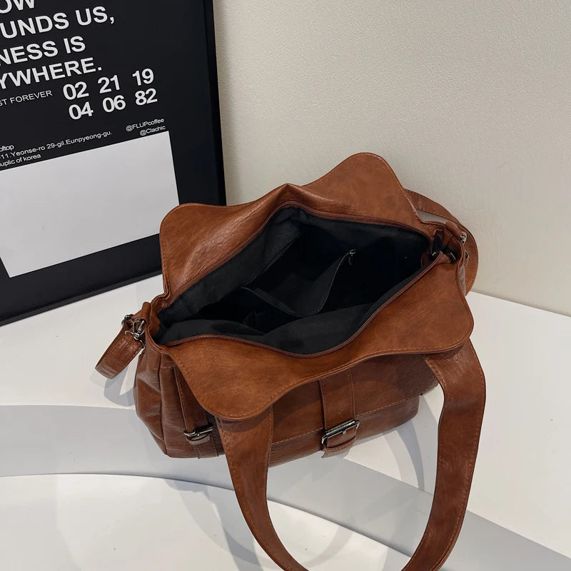 Women Tote Bag Fashion Underarm Pouch Large Capacity Soft Pu Leather Shoulder Bag Retro Crossbody Bag Casual Portable BucketBags