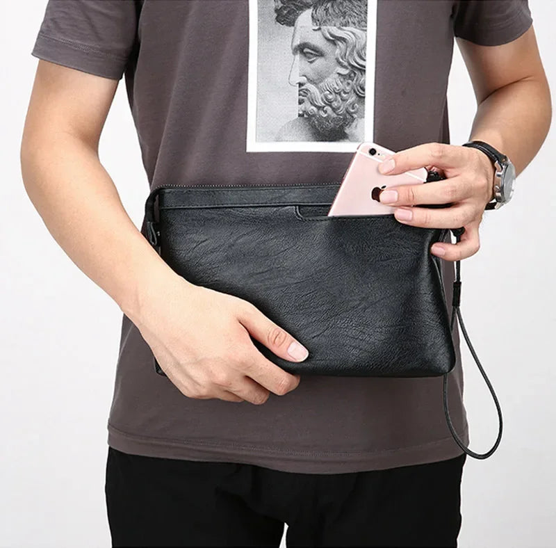 Fashion Brand Design Business Clutch Bag High Quality PU Leather Envelope Bags Casual Travel Men's Wallet Cell Phone Pocket