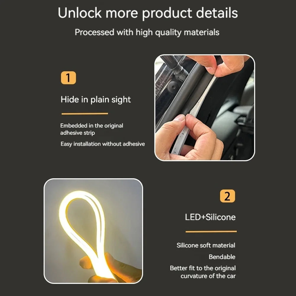 LED Car Trunk Light Strip 2/4M No Drilling Dynamic Flowing Light Strip Car Trunk Ambient Lighting Strip for Truck Trunk Decor