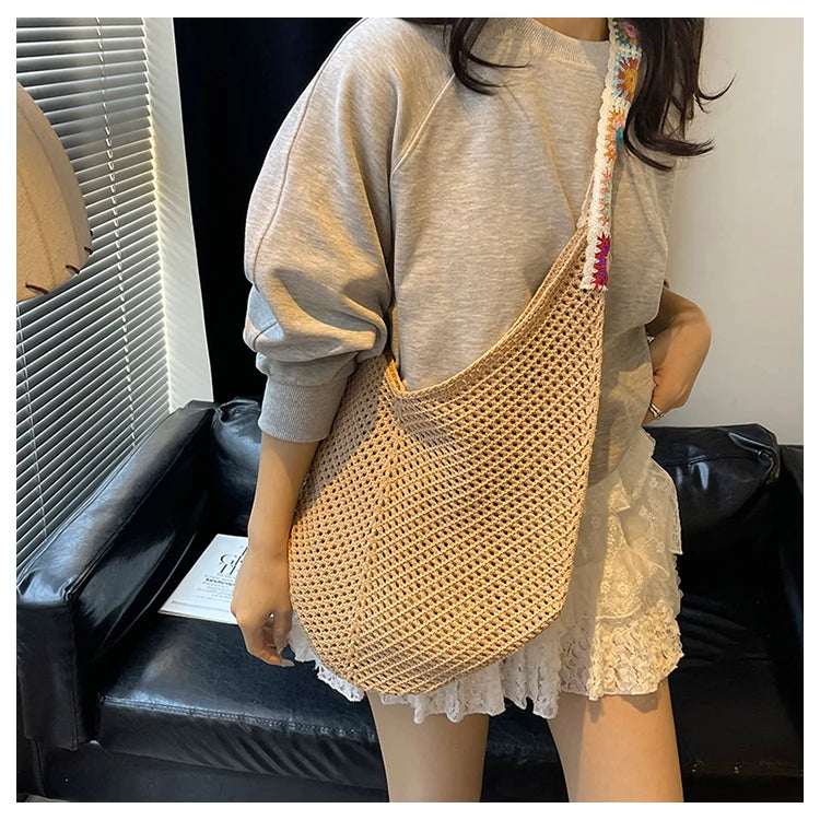 2025 Summer New – Bohemian Fresh Hollow Woven Tote Bag – Large Capacity Single-shoulder for Leisure & Vacation