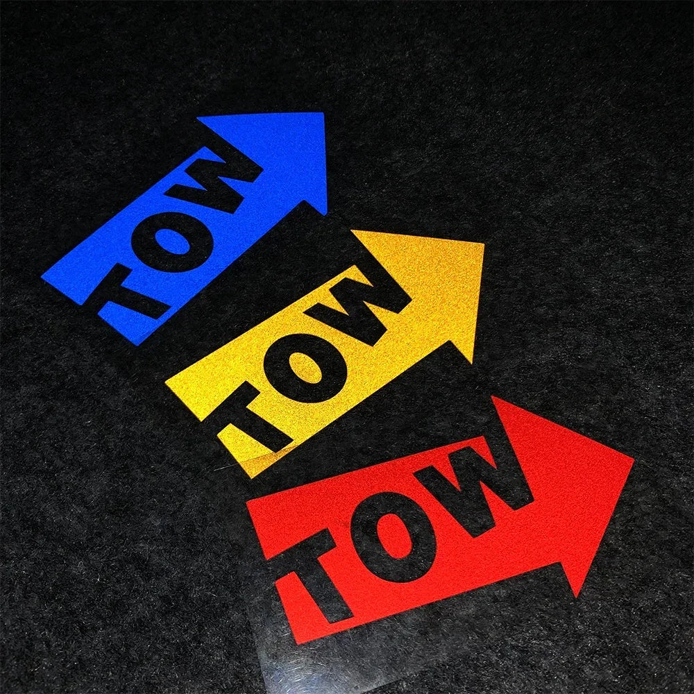Reflective TOW Arrow Car Vinyl Decals – Waterproof Racing Modified Stickers Body, Window, Rear Windshield, Fuel Cap & Bumper