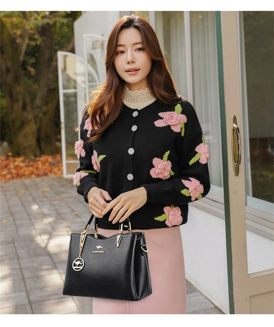 Luxury Soft Leather Handbag Women's Bag 2022 Trend Designer 3 Layers Shoulder Crossbody Sac Ladies Large Capacity Messenger Tote