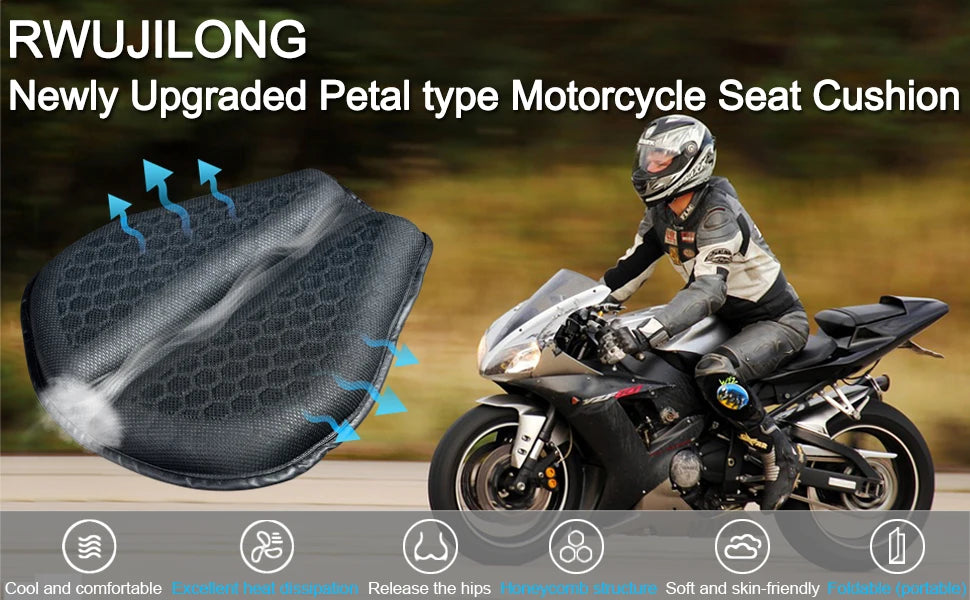 Motorcycle Seat Cushion 3D Honeycomb Anti-slip Motorcycle Gel Seat Cushion Moto Pressure Relief Ride Seat Pad Moto Accessories