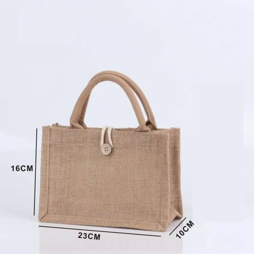 Burlap Jute Tote Bag Vintage Reusable Grocery Shopping Wedding Birthday Gift Bag Handmade Handbags Multifunctional Flax Tote