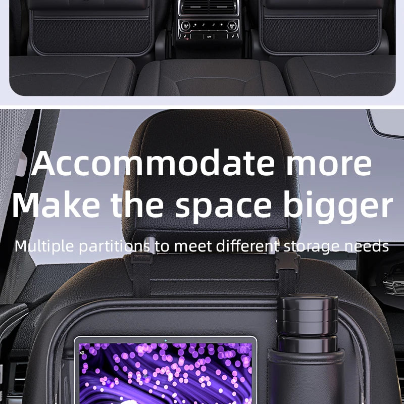 Car Seat Back Organizer for Kids with Foldable Tray Multi-Pocket Storage Bag Wear-Resistant Anti-Kick Pad Backseat Organization
