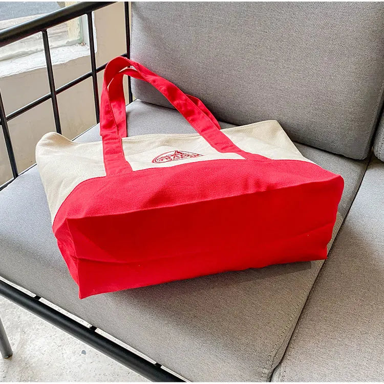 Tr Joe's Large Capaci op Bag Canvas Bag Embroidered Casual Handheld Single oulder Bag Contrast Color Trend Summer