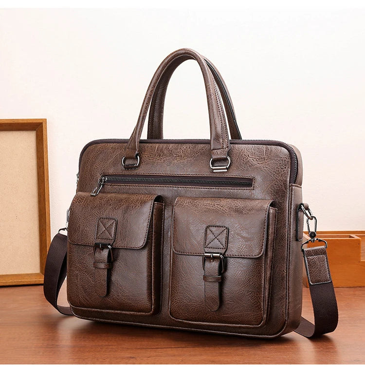 Luxury Brand Man Business Briefcase Bag PU Leather Messenger Shoulder Bag Men Office Lunch Bags For Laptop A4 File Male Handbags