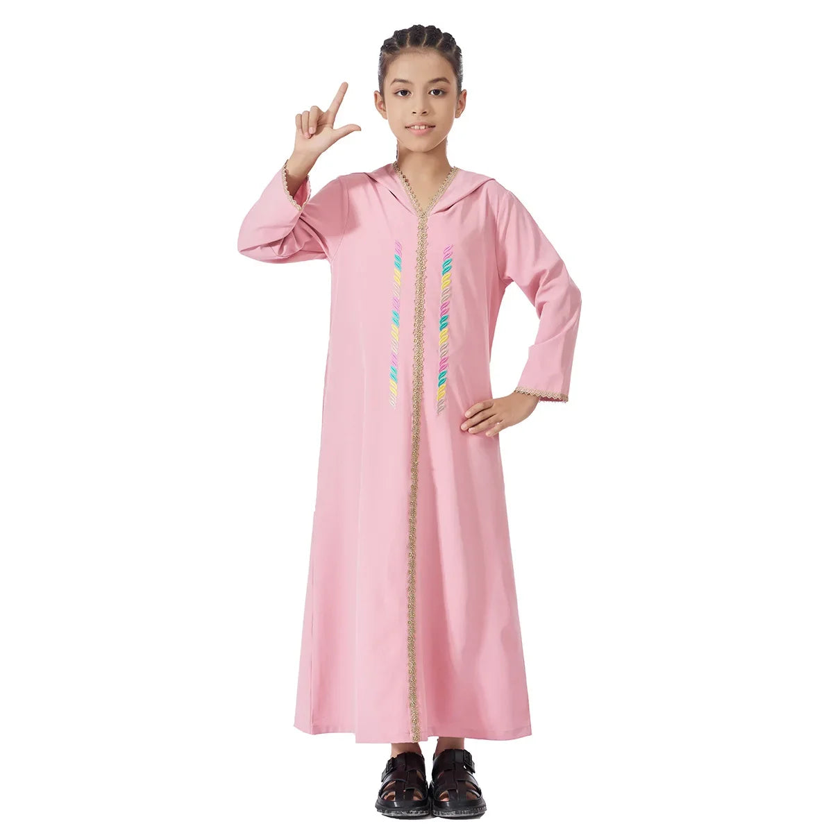 Muslim Girls Hooded Dress Eid Djellaba Ramadan Islam Clothing Turkey Kaftan Saudi Arab Robe Jalabiya Prayer Garment Caftan Gown