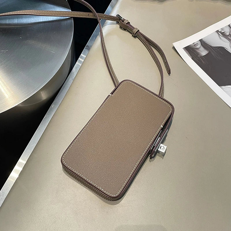 Luxury Design Phone Bag Woman Portable Genuine Leather Cross-body Bag Custom Name Fashion Casual Lady Shoulder Bag Card Wallet