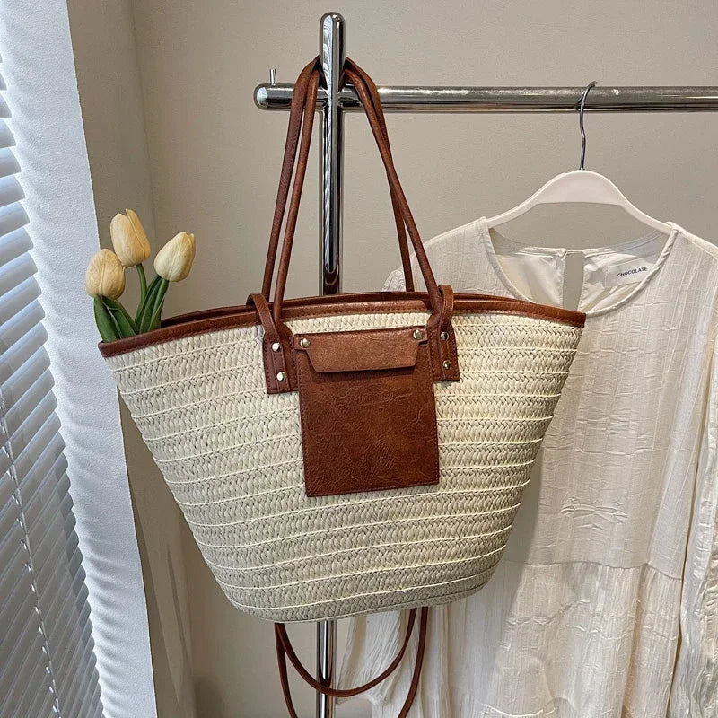 Luxury Designer Straw Beach Bag Large Capacity Beach Shoulder Bag For Women Summer Raffia Handbag Shopper Basket Tote Travel Bag