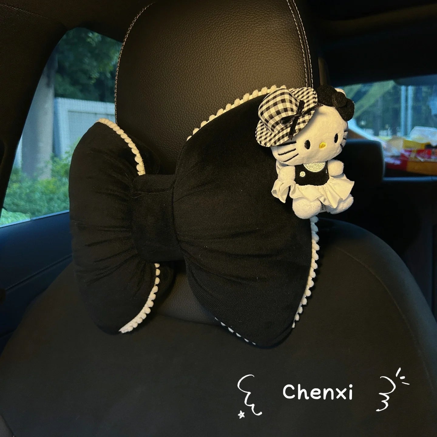 Black Hello Kitty Car Headrest Neck Protection Pillow Seat Belt Cover Universal Interior Waist Pillow Car Cushion