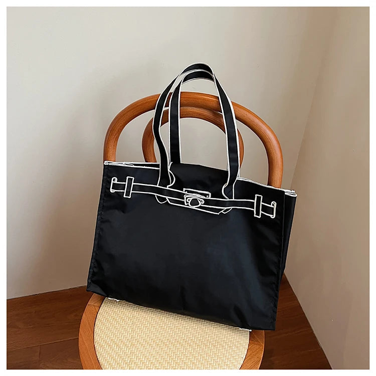 Funny Design Large Capacity Tote Bags 2025 New Casual Lightweight Nylon Shoulder Bag Versatile Canvas Bag Women Shopping Handbag