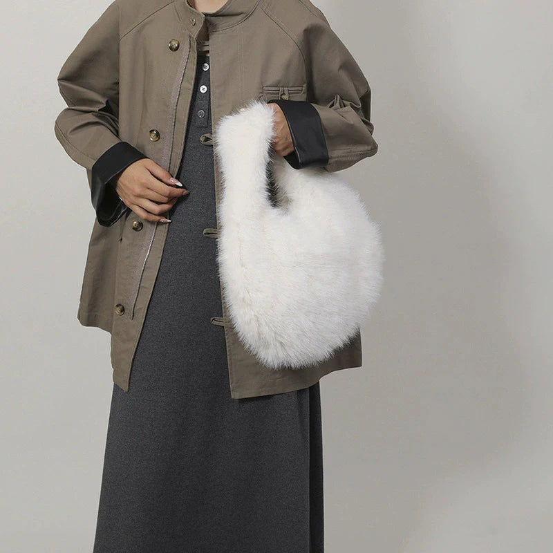 Small Hobo Handle Bags for Women Shoulder Bags Designer Furry Purse and Handbags Fashionable Cute Female Plush Bag