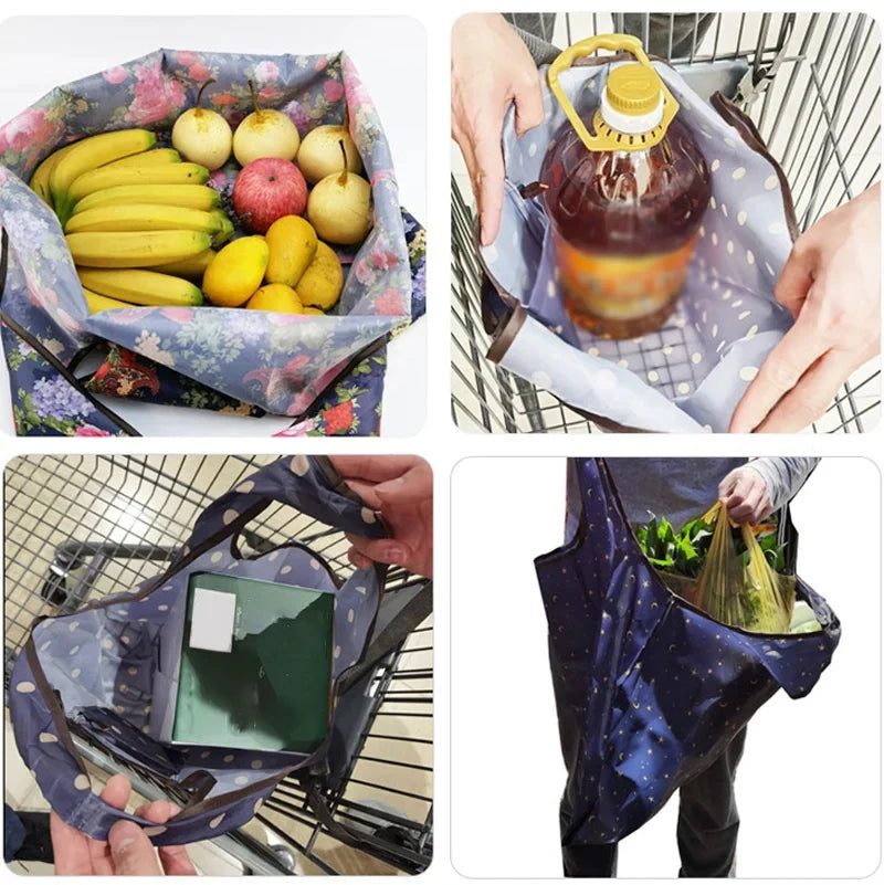 Fashion Pocket Tote Women Bag Eco-Friendly Folding Shopping Bag Reusable Portable Shoulder Handbag for Travel Supermarket