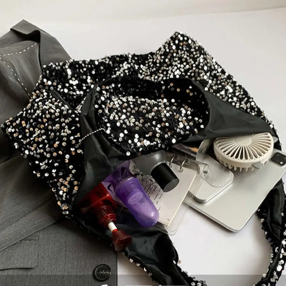 Fashion Evening Bag Sequin Tote Bag Purse Fashion Silver Shoulder Bag Shiny Large Hobo Bag Girls