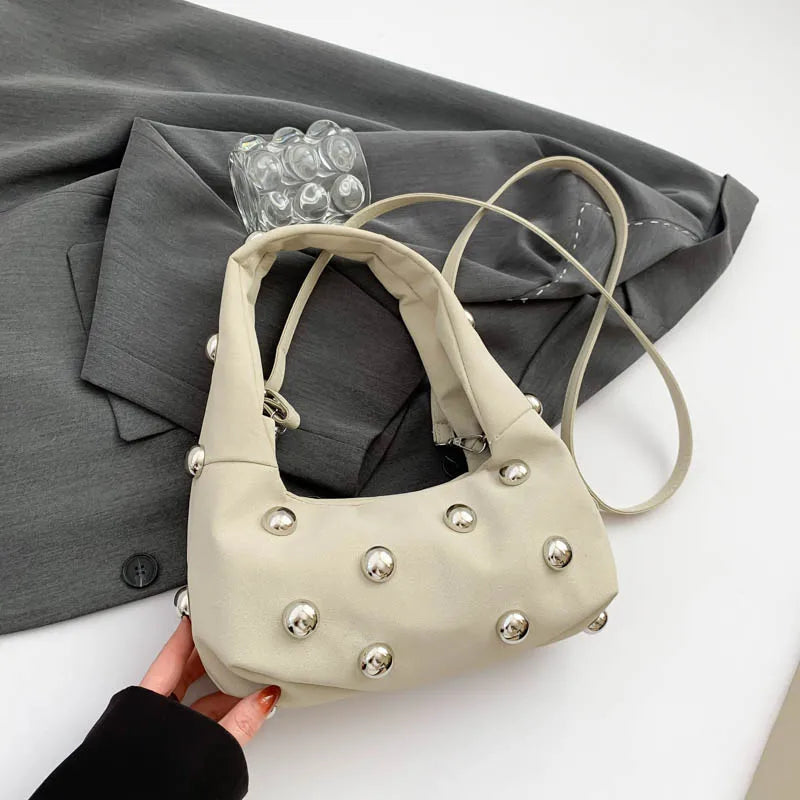 Luxury Purple Handbag For Women Luxury Studded Beading Handbags Wine Red Purse Solid Color Suede Leather Shoulder Crossbody Bags