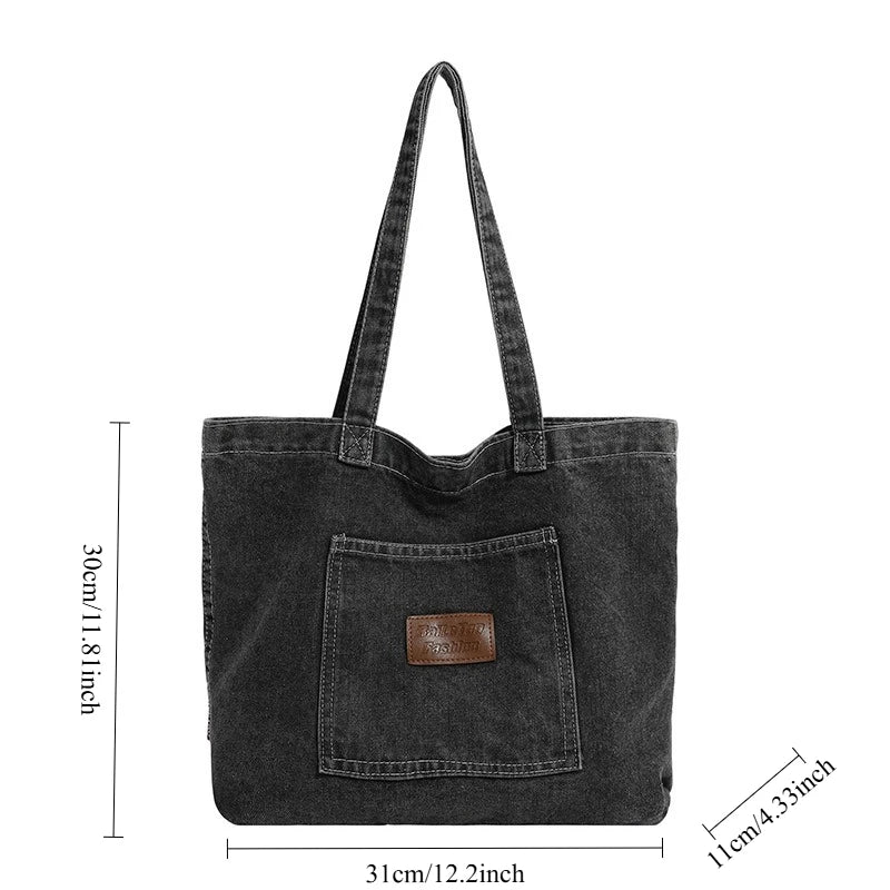 Denim Shoulder Bag Fashion Versatile Daily Commute Large Capacity Handbag