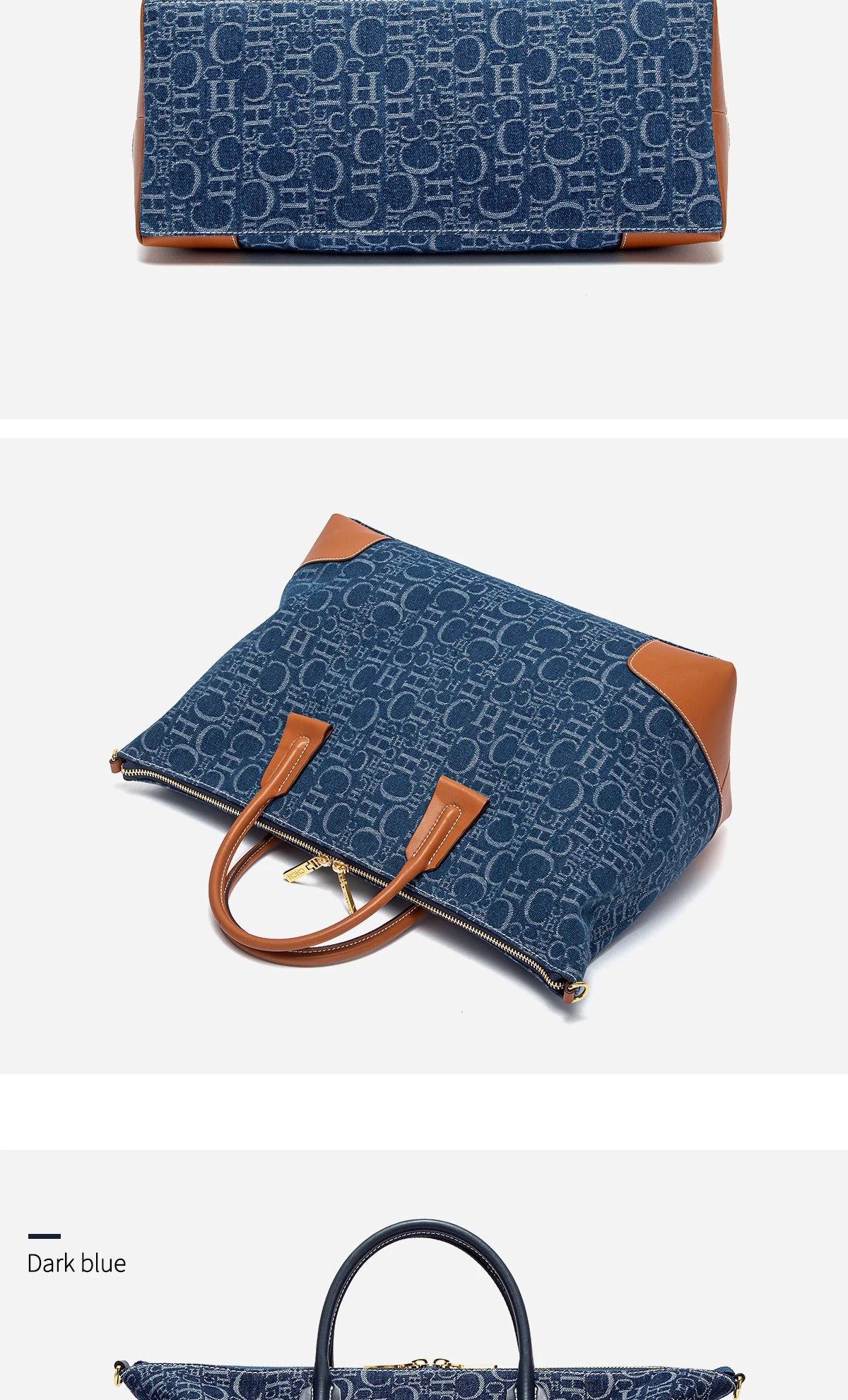 Geometric Letter Pattern Travel Totes – Sophisticated Blue Fabric  Leather Accents Metallic  for Urban Mobility Chic Versatility