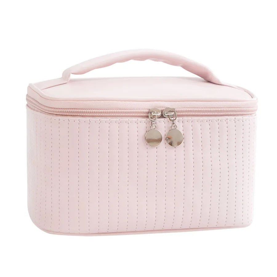 Makeup Bags for Women Travel Toiletry Cute Cases Bag Portable Solid Color Makeup Organizer Box Cosmetic Bag Neceser PU Leather