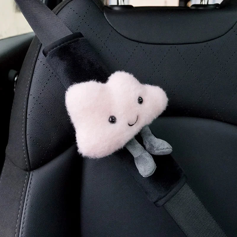 Cute Car Pillow Plush Cushion Car Safety Pillow Automobile Safety Belt Shoulder Pad Universal Vehicle Headrest Waist Cushion