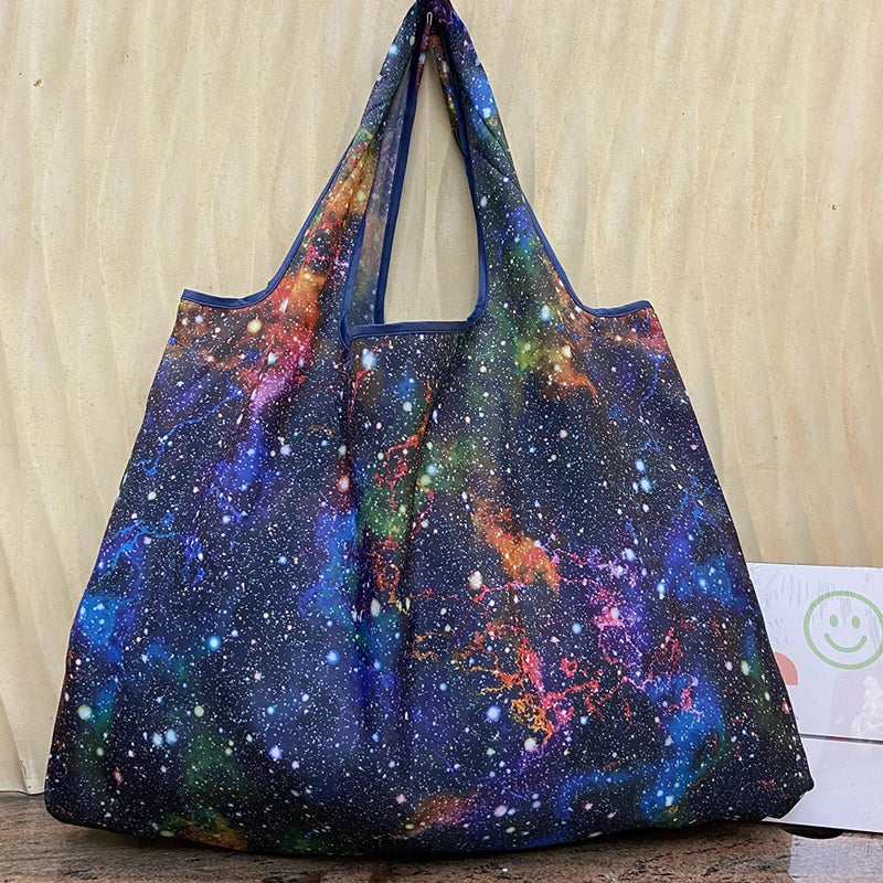 Fashion Pocket Tote Women Bag Eco-Friendly Folding Shopping Bag Reusable Portable Shoulder Handbag for Travel Supermarket