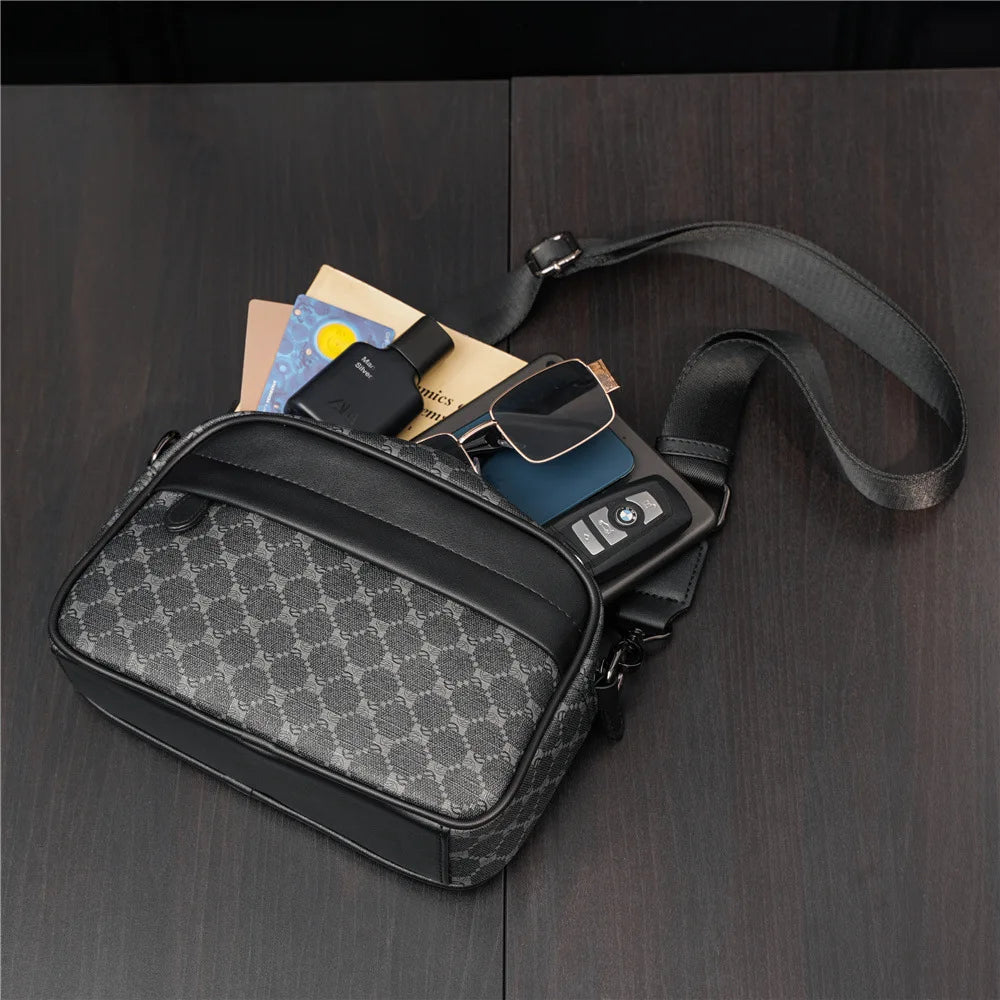 Luxury Leather Crossbody Bags Men Fashion Design Plaid Men Shoulder Bag Business Messenger Bag Mens Handbag Satchels Tote Purse