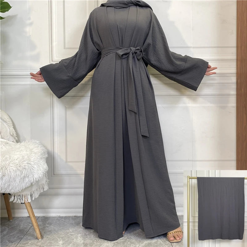 Abaya Women Muslim Long Dresses African Open Kaftan Dubai Turkey 2 Piece Set Luxury Islam Morocco Clothing Caftan Fashion Modest