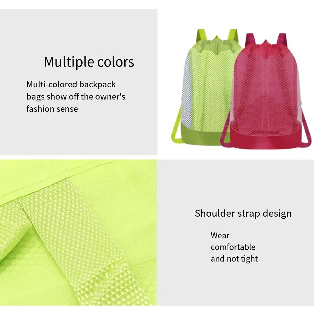 Waterproof Bags Large Capacity Beach Bag Foldable Portable Mesh Storage Bag Breathable Adjustable Clasp Swimming Backpack Travel