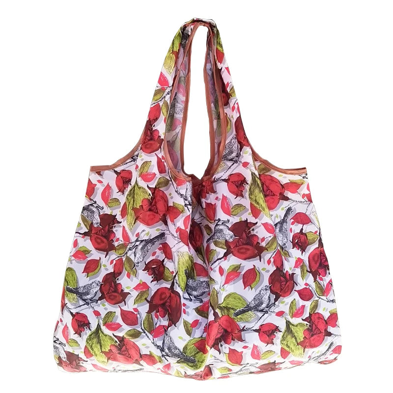 Fashion Pocket Tote Women Bag Eco-Friendly Folding Shopping Bag Reusable Portable Shoulder Handbag for Travel Supermarket