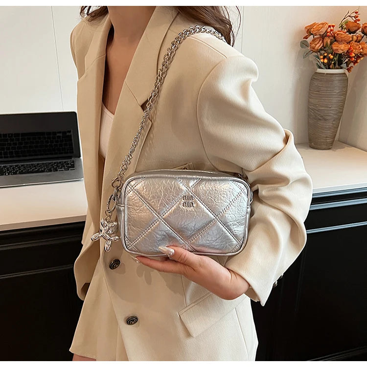 Luxury Silver Bowling Bag Women Top-Handle Bags Luxury Brand Designer's Crossbody Bags Small Lipstick Cosmetics Purses Bolsa