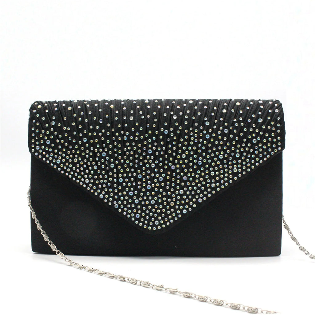 Women's  Luxury Silk Evening Clutch Bag - Elegant Women’s Prom/Wedding Handbag with Detachable Chain Strap & Secure Closure