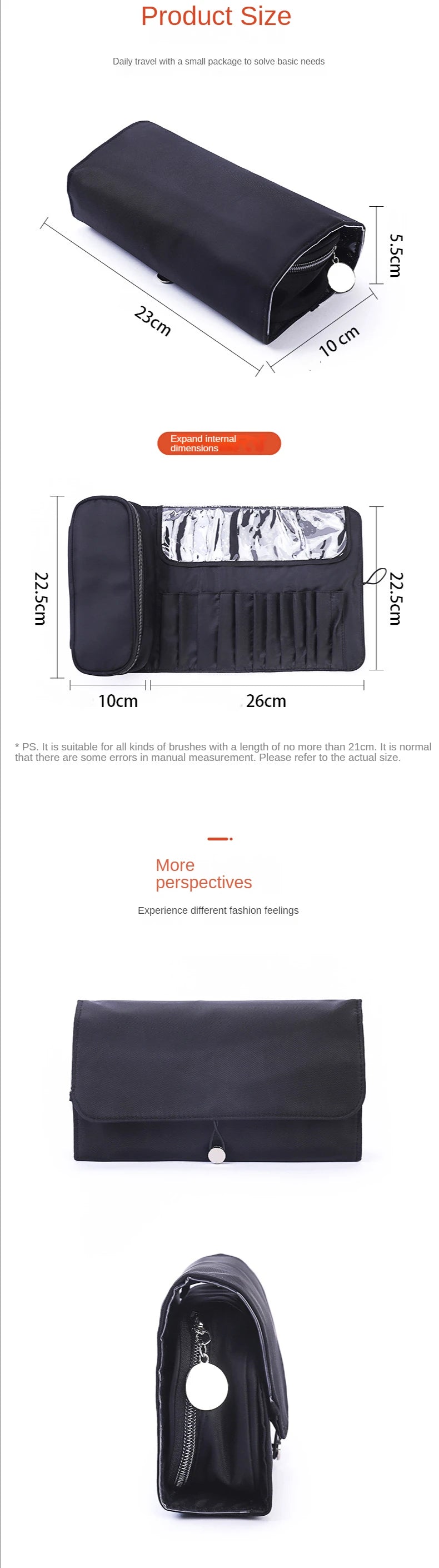 Makeup Bag Women's Cosmetic Brush Bag Travel Organizer Makeup Brushes Fold Tools Rolling Bags Waterproof Nylon Makeup Case