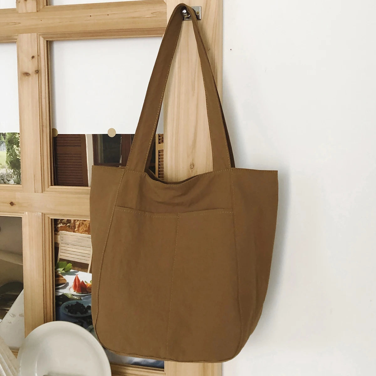 Large-Capacity Bag for Women, New Solid Color Canvas Bag, Suitable for College Students, Commuting, Shoulder Tote Bag, Handbag for Shopping, Hiking, Camping, and Travel