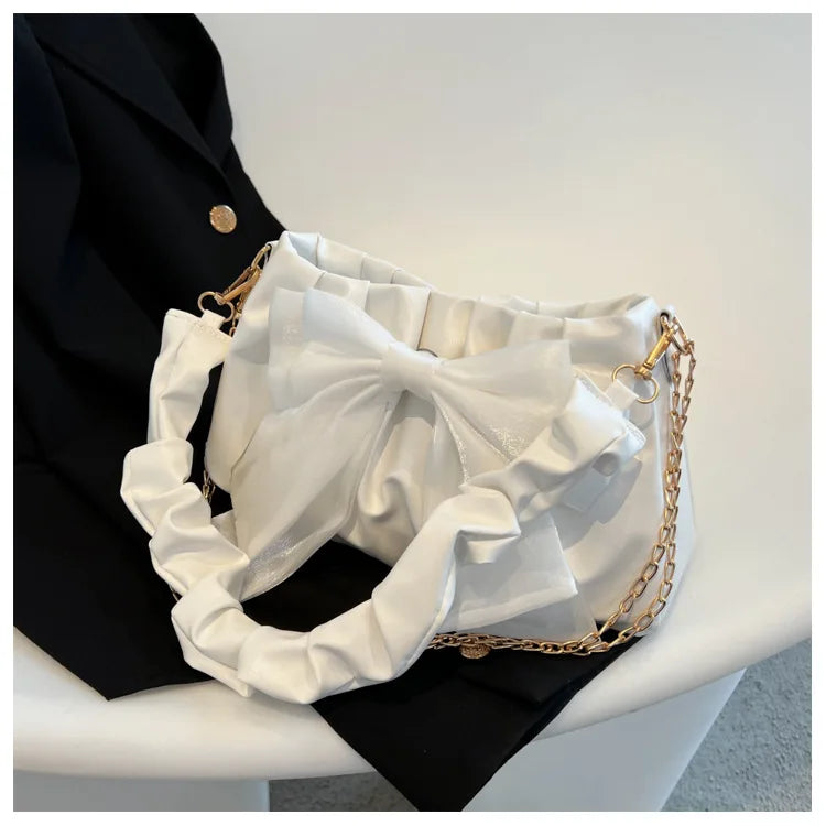 Fashion Casual Handbags For Women Cute Bow Black White Blue Kahki PU Handbags Trendy Daily Shoulder Underarm Bags bolsa feminina