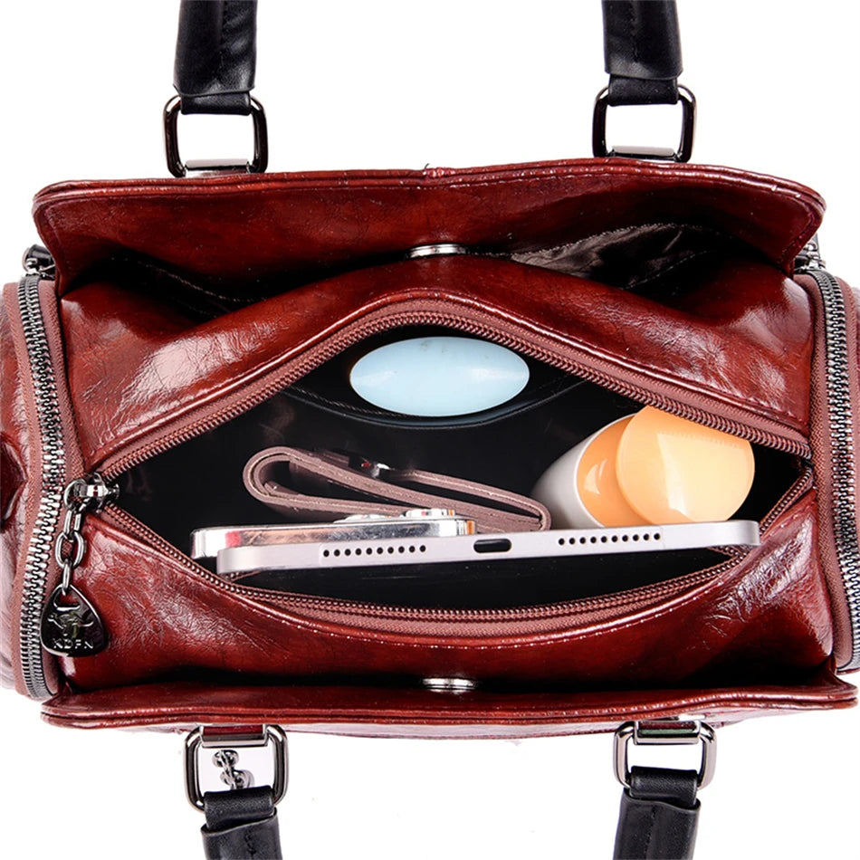 Luxury Designer Handbag Brand Shoulder Bag 3 Layers Large Capacity Casual Tote Bag High Quality Soft Leather Bags Female Handbag