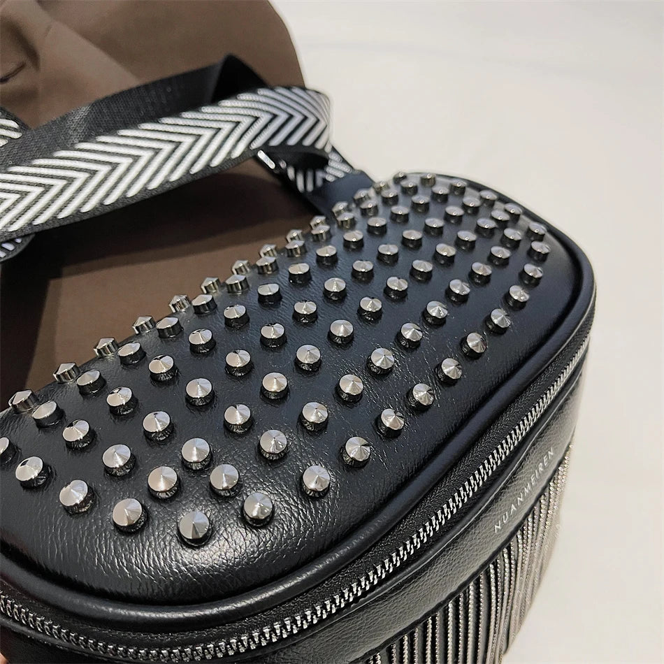 Luxury Woman Chest Bag Fashion Tassel Leather Large Capacity Crossbody Sling Bag Women Waist Bag Casual Rivet Design Travel Sac