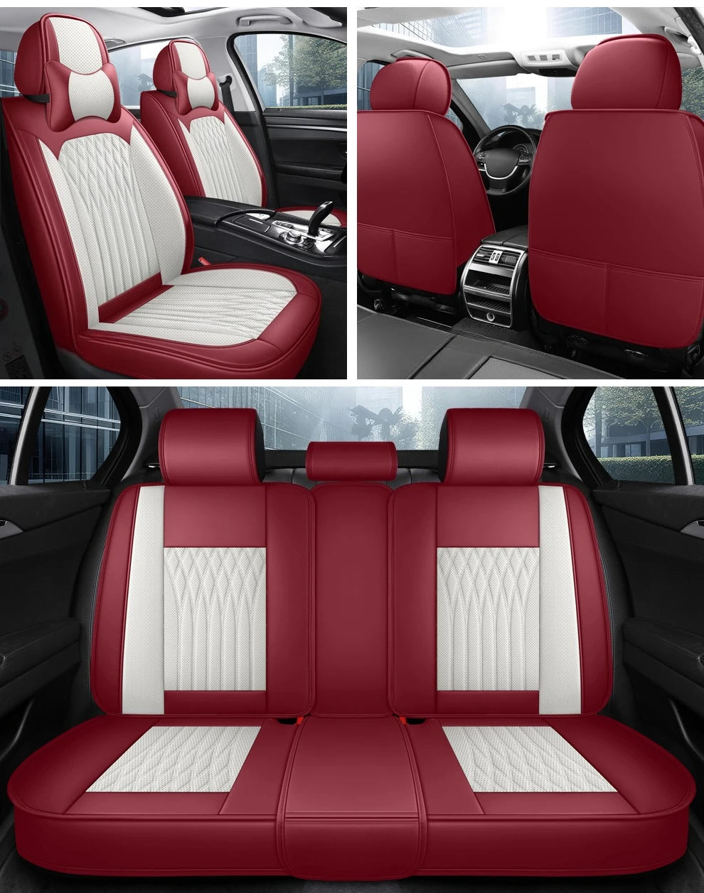 Full Set Car Seat Covers  Full-Wrap Design, Breathable Perforated PU Leather, Universal Fit for Most Sedans, Trucks & SUVs