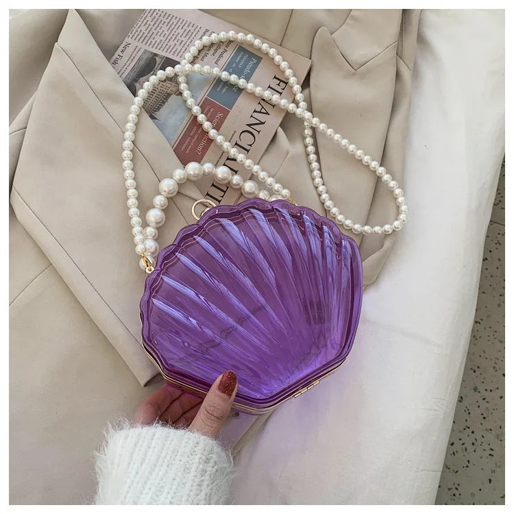 Evening Bags for Women 2023 New Transparent Shell Bag Clutch Box Handbags Pearl Chain Crossbody Bag Acrylic Purse Shoulder Bag