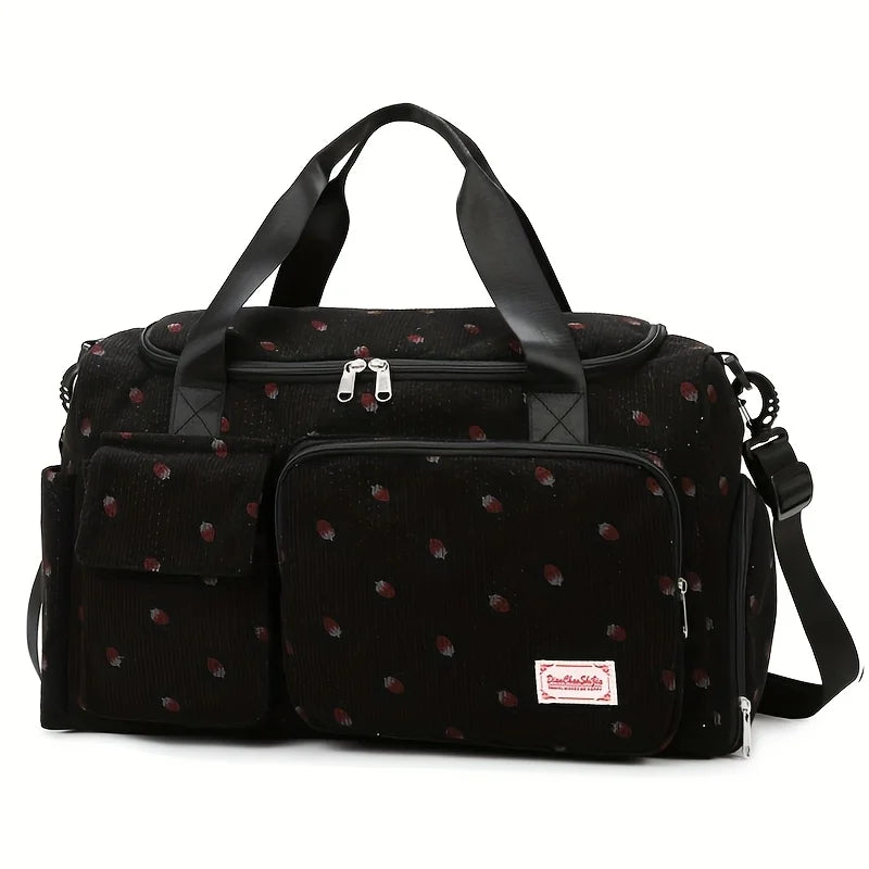 Large Capacity Strawberry Print Duffel Bag with Multiple Compartments - Ideal for Travel, Gym, and Everyday Use, Casual Style