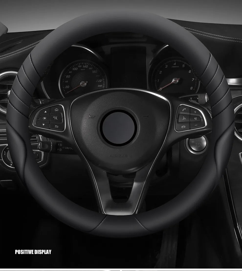 Car Steering Wheel Cover Universal  Durable Leather Cover with Anti-Slip Lining, for Steering Wheel with a Diameter of 14.5"-15"