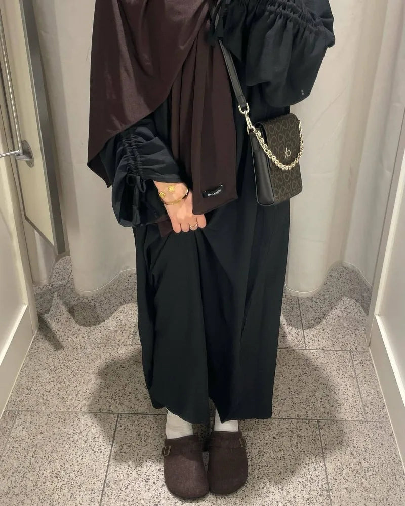 2024 Saudi Arabia Muslim Women Modest Dress Eid Dubai Plain Abaya Islamic Holiday Party Solid Turkey Lace-up Cuffs Long Clothes