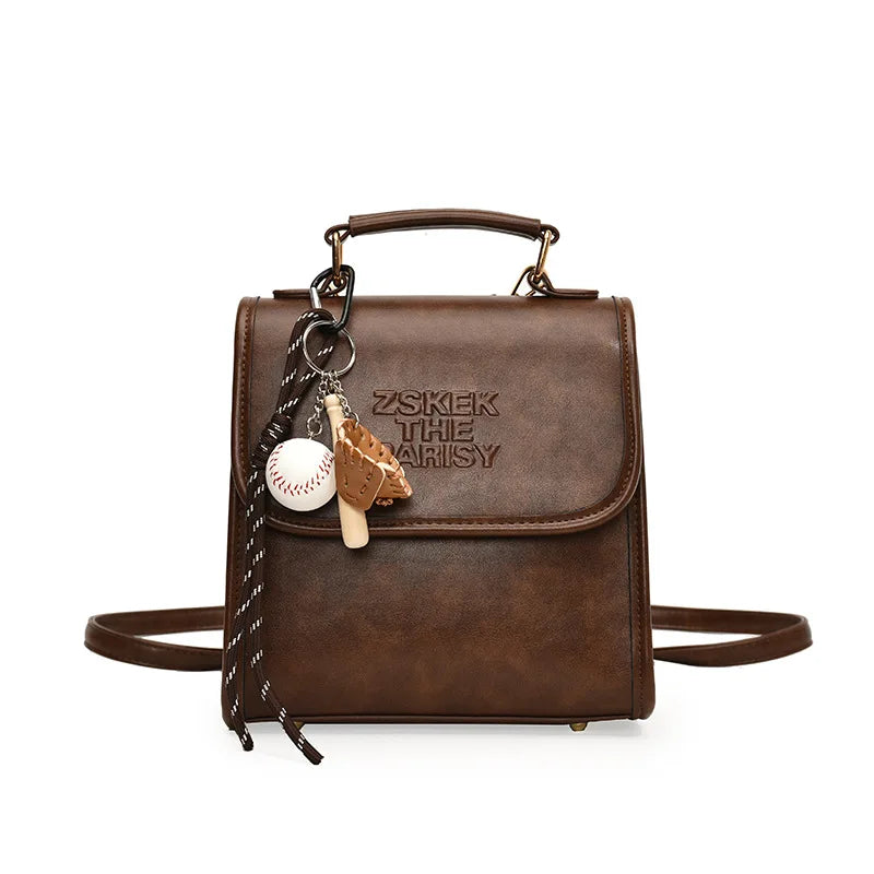 Casual Retro Large Capacity Women's Backpack Fashionable Versatile Stylish Satchel Crossbody Bag New Black City Simple Style PU