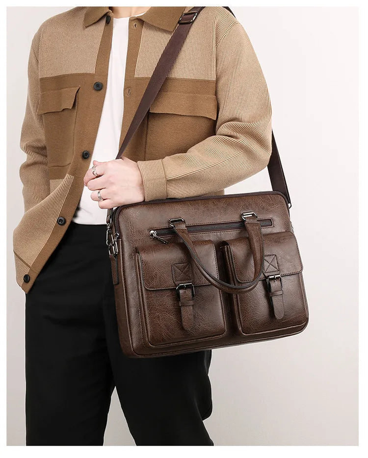 Luxury Brand Man Business Briefcase Bag PU Leather Messenger Shoulder Bag Men Office Lunch Bags For Laptop A4 File Male Handbags