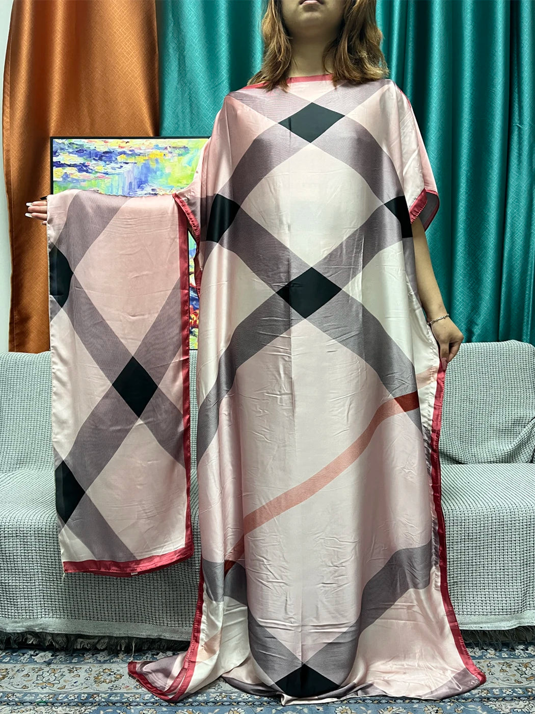 Muslim Silk Abayas For Women 2023 Fashion Print Islam Turkey Loose Elegant Femme Robe African Summer Ice Clothes With Headscarf