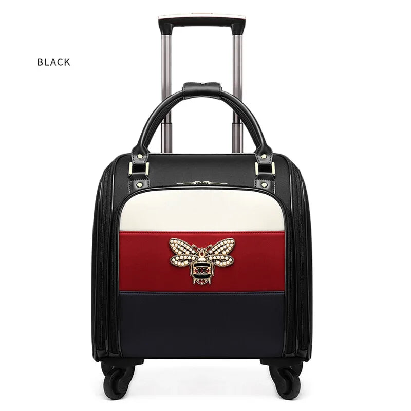 Luxury Design 16/18Inch With Handbag Women Rolling Luggage Small Cabin Carry On Retro Ladies Trolley Suitcase Travel Bag
