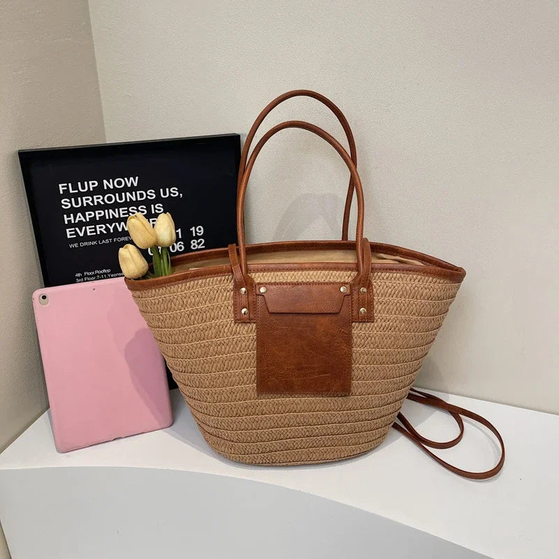 Luxury Designer Straw Beach Bag Large Capacity Beach Shoulder Bag For Women Summer Raffia Handbag Shopper Basket Tote Travel Bag