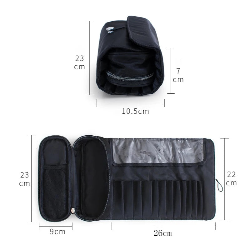 Makeup Bag Women's Cosmetic Brush Bag Travel Organizer Makeup Brushes Fold Tools Rolling Bags Waterproof Nylon Makeup Case