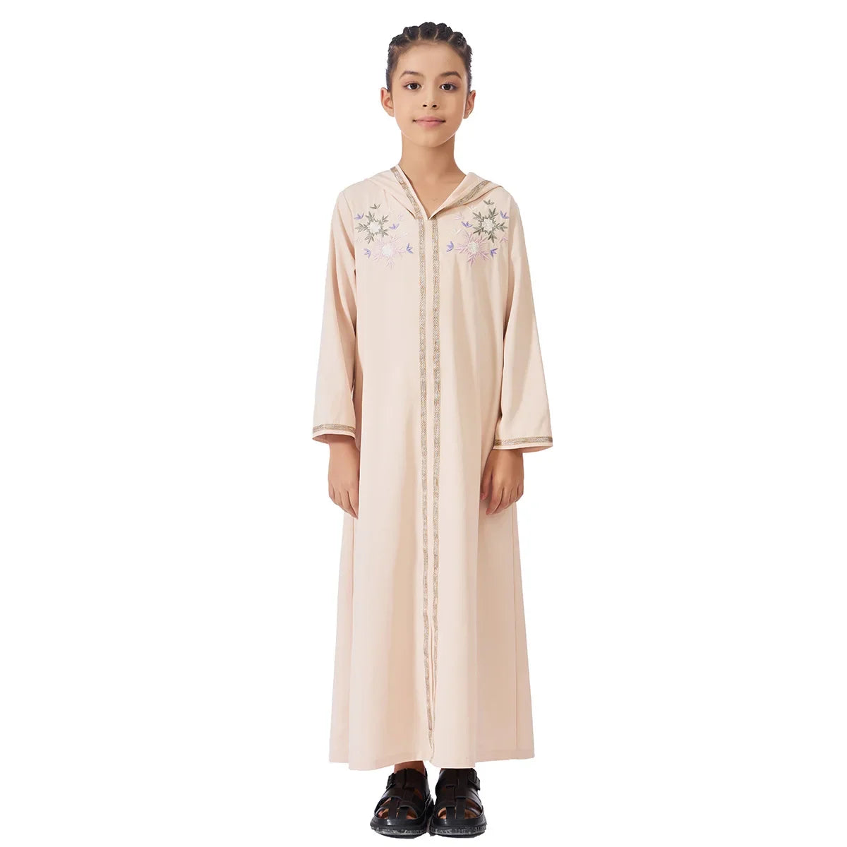 Muslim Girls Hooded Dress Eid Djellaba Ramadan Islam Clothing Turkey Kaftan Saudi Arab Robe Jalabiya Prayer Garment Caftan Gown
