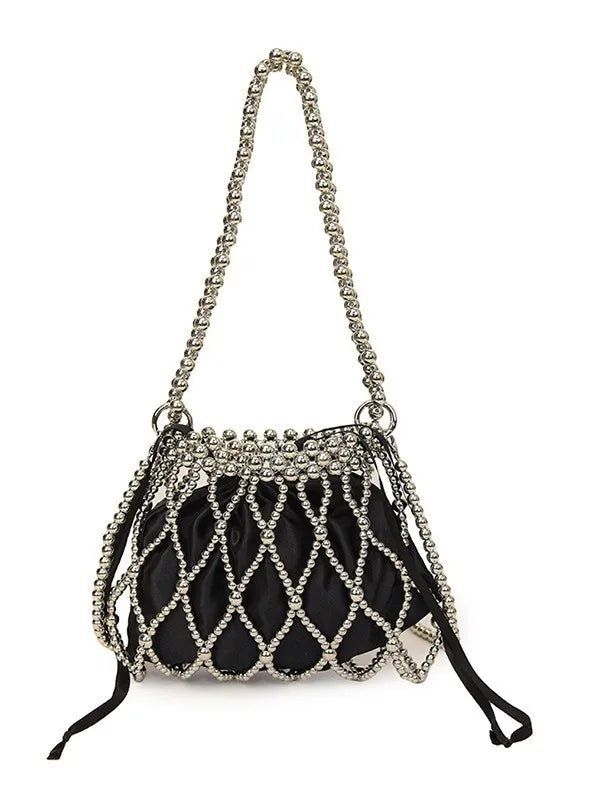 Sweet Girls Fashionable Handmade Pearl Beaded Bag French Style Hollow Out Evening Bag Elegant Single Shoulder Bag Sac A Main